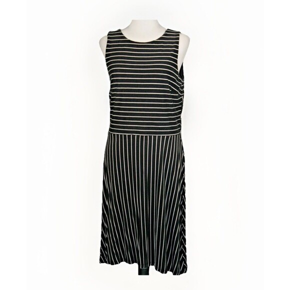ann taylor loft black & white striped a-line dress opening in back Sleeveless 10 - Picture 1 of 5